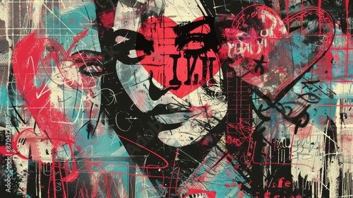 Grunge punk collage poster featuring halftone heart, typography, and doodle lines in a modern illustration style.