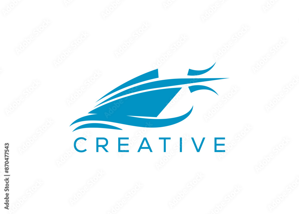 Minimal and professional vessel and a trident logo design template. Modern a trident and Ship logo Minimal and professional vessel and a trident logo design template. Modern a trident and Ship logo
