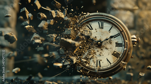 Concept of passing away, the clock breaks down into pieces