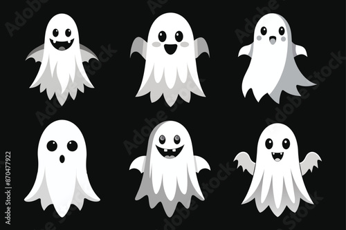 Eerie Elegance Isolated Halloween Ghost Vectors Bundle