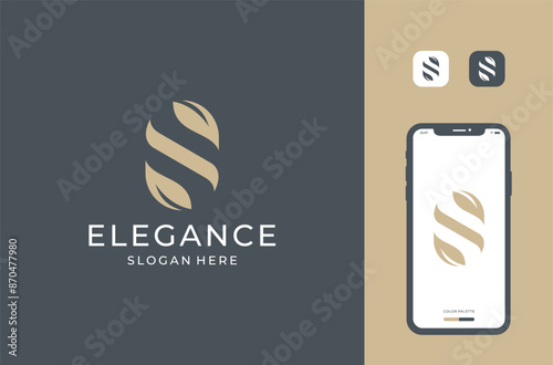 Letter S with leaves logo design