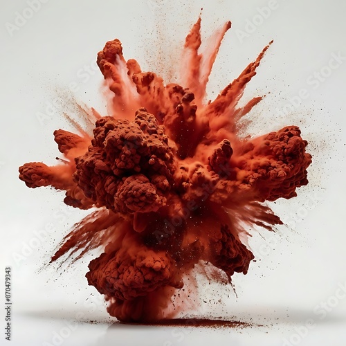 Abstract red dust explosionon white background. photo