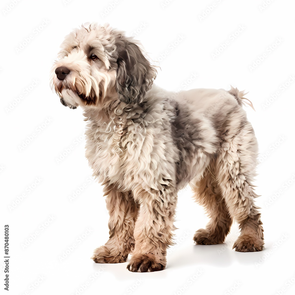 Spanish water dog breed standing against white background, AI Generated Spanish water dog breed standing against white background, AI Generated
