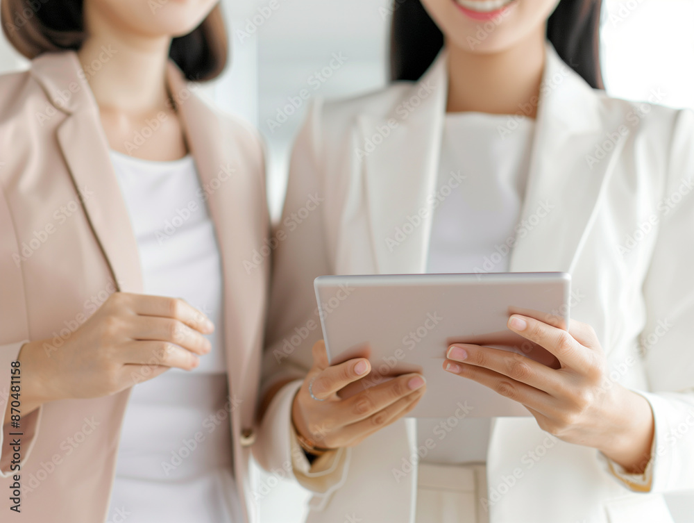 Businesswoman having discussion with colleague using tablet PC in office Businesswoman having discussion with colleague using tablet PC in office