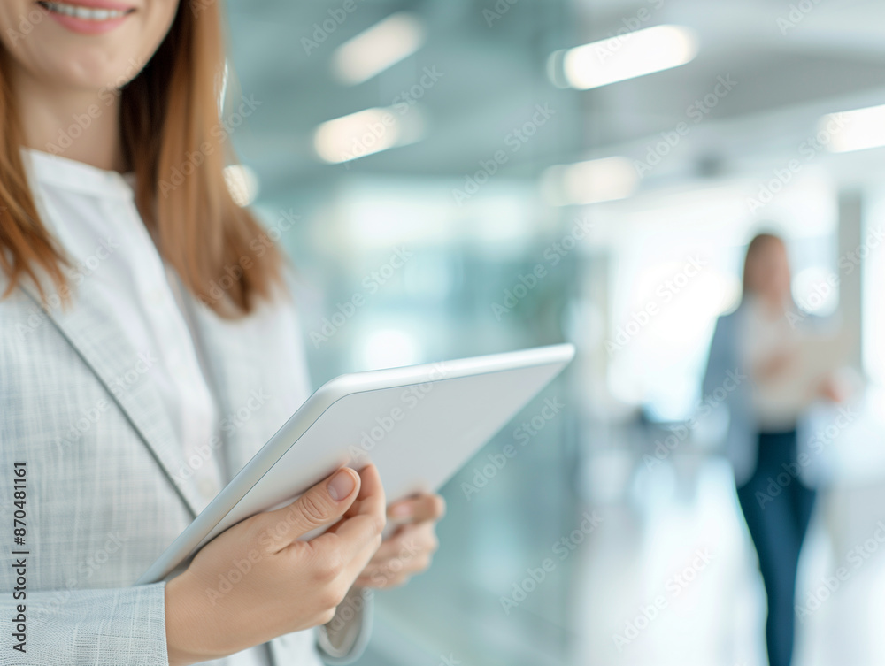 Businesswoman having discussion with colleague using tablet PC in office Businesswoman having discussion with colleague using tablet PC in office