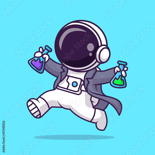 Cute Astronaut Scientist Bring Chemical Tube Cartoon Vector
Icon Illustration. Science Technology Icon Concept Isolated 
Premium Vector. Flat Cartoon Style