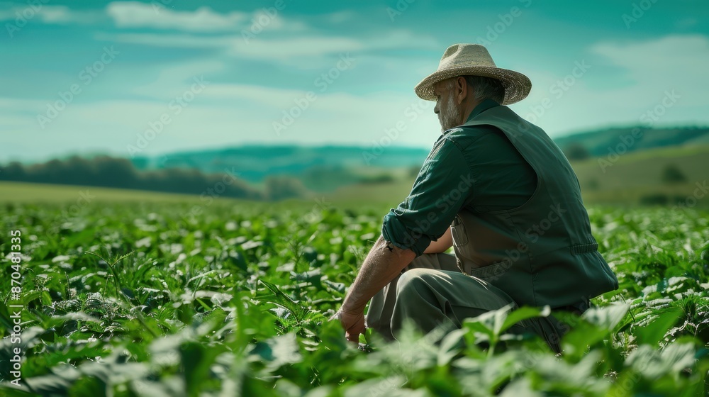 The farmer in green field The farmer in green field