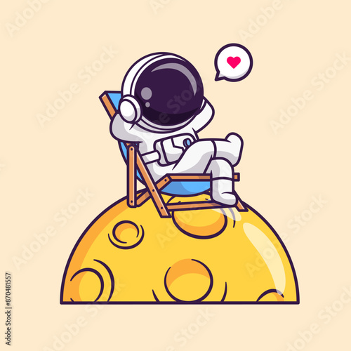 Cute Astronaut Relaxing On Moon Cartoon Vector Icon 
Illustration. Science Technology Icon Concept Isolated
Premium Vector. Flat Cartoon Style