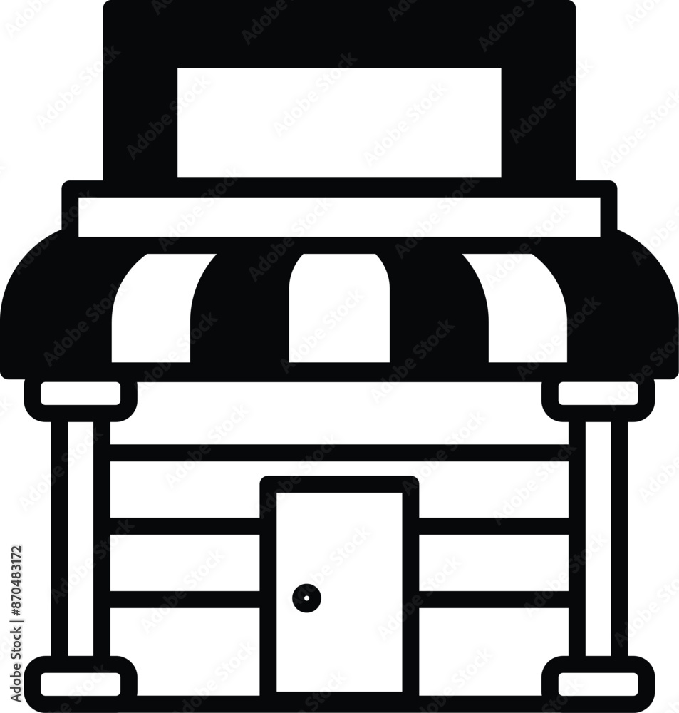 A black and white drawing of a store front with a large window A black and white drawing of a store front with a large window