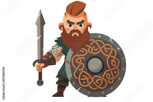 Ancient Celtic Warrior: A Celtic warrior adorned with torcs and tattoos, wielding a broadsword and a round shield. photo