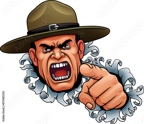 An angry drill instructor or sergeant bootcamp army soldier cartoon character