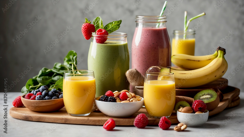 tall glass of vitamin-rich smoothie. Include ingredients like spinach, banana, mango, and a splash of almond milk, all blended to a creamy consistency tall glass of vitamin-rich smoothie. Include ingredients like spinach, banana, mango, and a splash of almond milk, all blended to a creamy consistency
