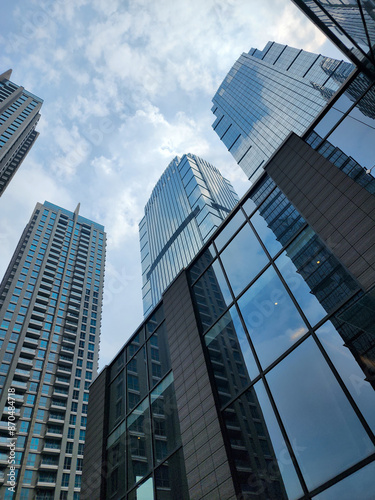 Amazing long-angle view of modern office buildings. Business and finance concepts.