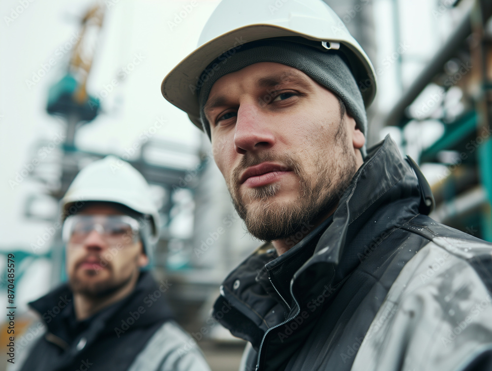 Portrait of three engineers on a construction site power plant Portrait of three engineers on a construction site power plant
