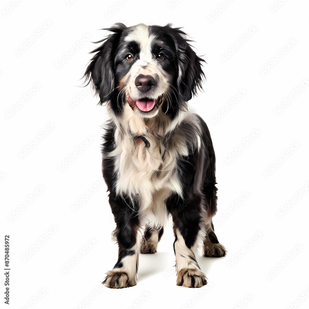 Stabyhoun dog breed standing against white background, AI Generated Stabyhoun dog breed standing against white background, AI Generated