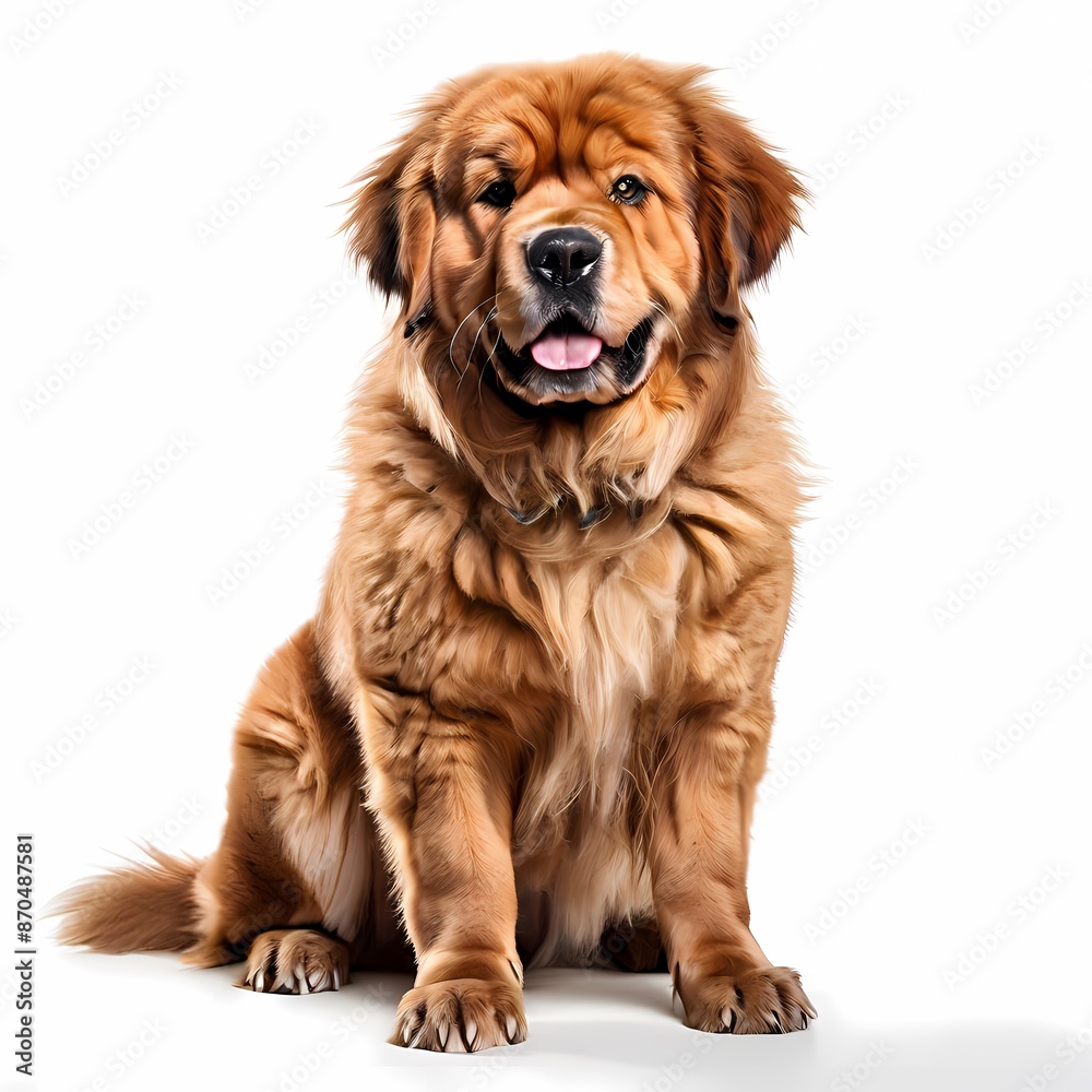 Tibetan mastiff dog breed standing against white background, AI Generated Tibetan mastiff dog breed standing against white background, AI Generated