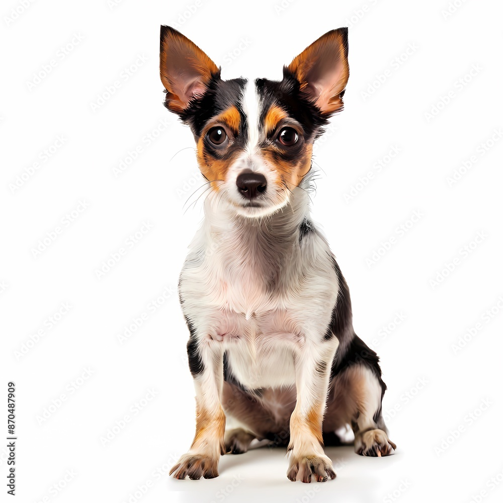 Toy fox terrier dog breed standing against white background, AI Generated Toy fox terrier dog breed standing against white background, AI Generated