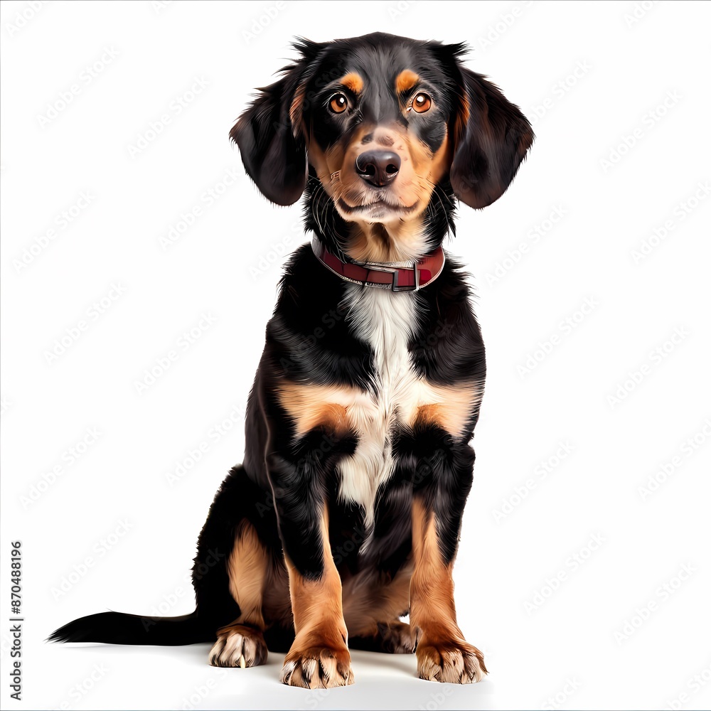 Transylvanian hound dog breed standing against white background, AI Generated Transylvanian hound dog breed standing against white background, AI Generated