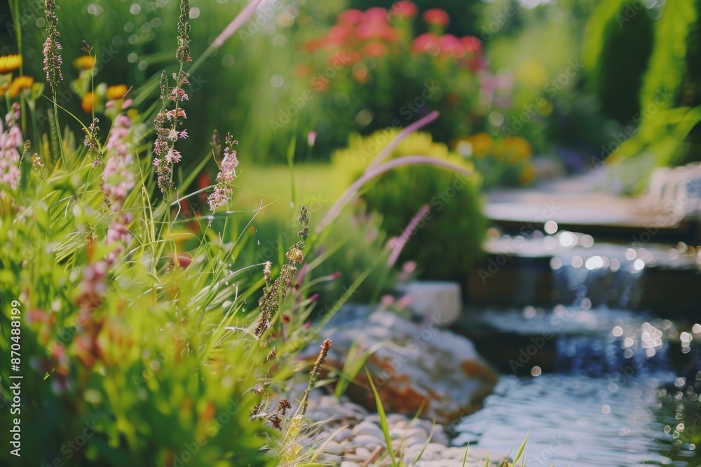 Fototapeta premium Green park with water feature