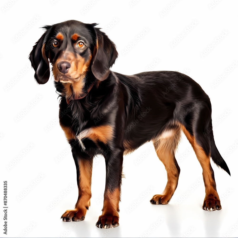 Transylvanian hound dog breed standing against white background, AI Generated Transylvanian hound dog breed standing against white background, AI Generated
