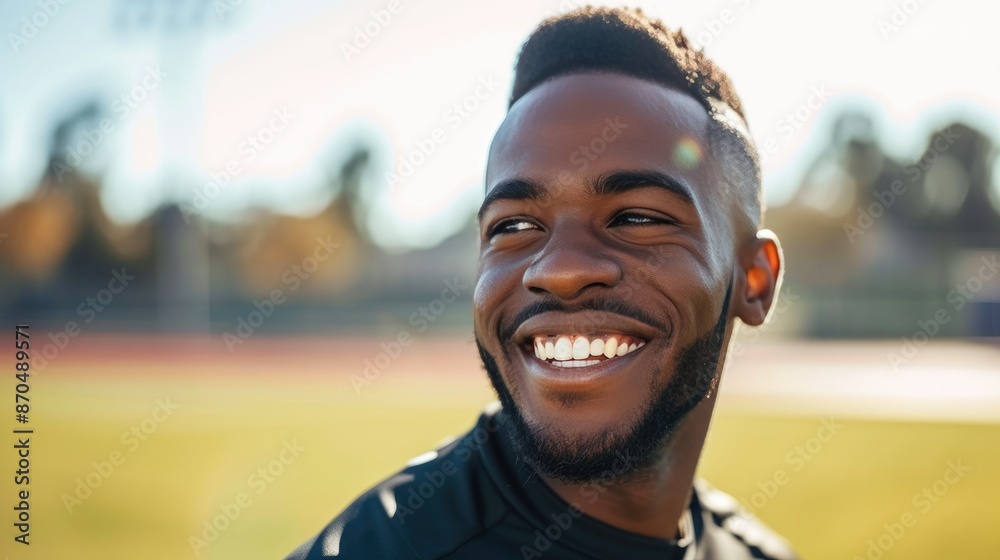 Cheerful Athlete in Training, Flashing a Winning Smile Cheerful Athlete in Training, Flashing a Winning Smile