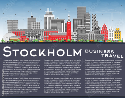 Stockholm Sweden city skyline with color buildings, blue sky and copy space. Stockholm cityscape with landmarks. Business and tourism concept with modern architecture.