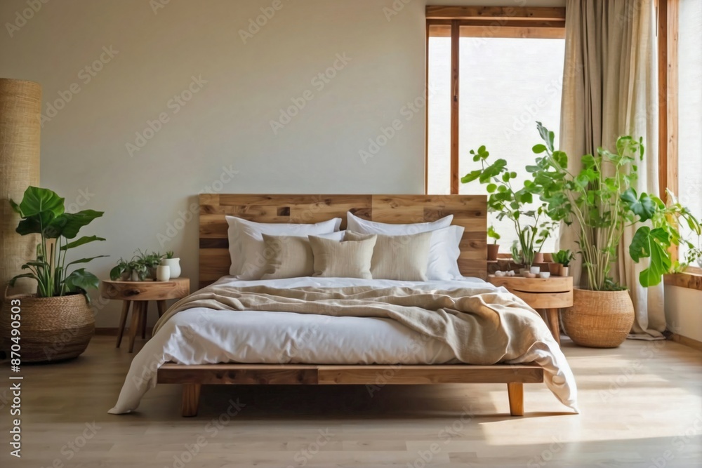 Eco-Friendly Retreat: An image of a bed in a hotel room. Eco-Friendly Retreat: An image of a bed in a hotel room.