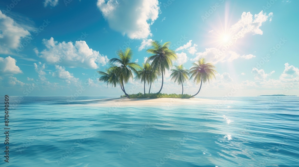 Fototapeta premium Palm-Fringed Island Under Blue Sky