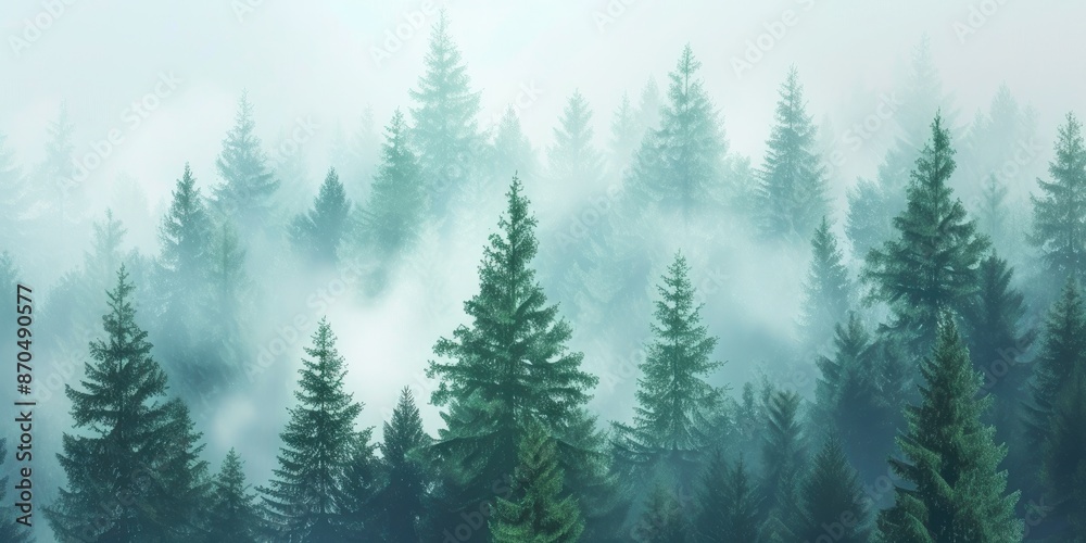 Fototapeta premium Misty Morning in Coniferous Forest