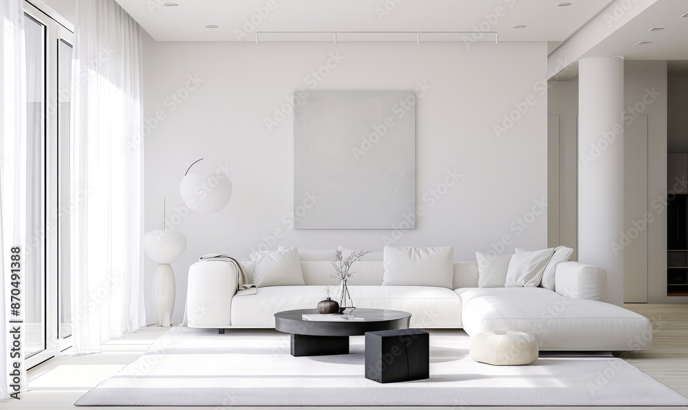 Trendy white living room with white modern decoration, simple home decor Trendy white living room with white modern decoration, simple home decor