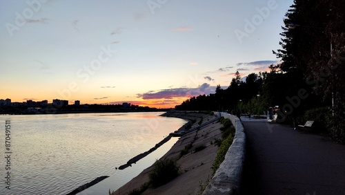 Sunset on the Embankment in Irkutsk City