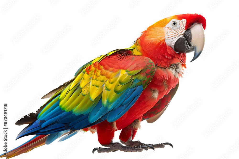 a colorful parrot standing on a white background a colorful parrot standing on a white background
