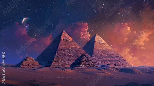 The Pyramids of Giza by night in Egypt  photo