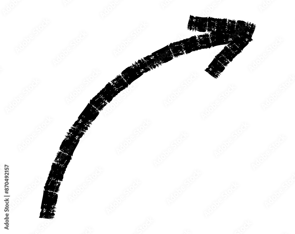 Hand drawn simple arrow drawn with wax crayon, chalk or charcoal. Uneven dry texture for underlining highlighting. Pencil drawn lines, strikethrough, grungy vector isolated on white