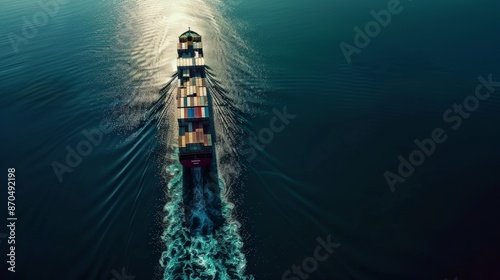 A modern container ship sailing with a full load of containers, Symbolizing seamless global trade connections, photography style © Kinto