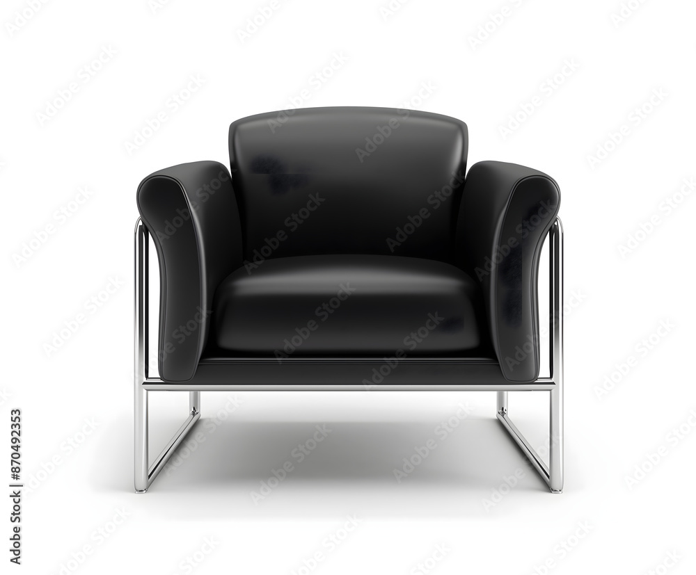 Black modern office sofa chair chrome legs armrests on white background Furniture Design Concept Black modern office sofa chair chrome legs armrests on white background Furniture Design Concept