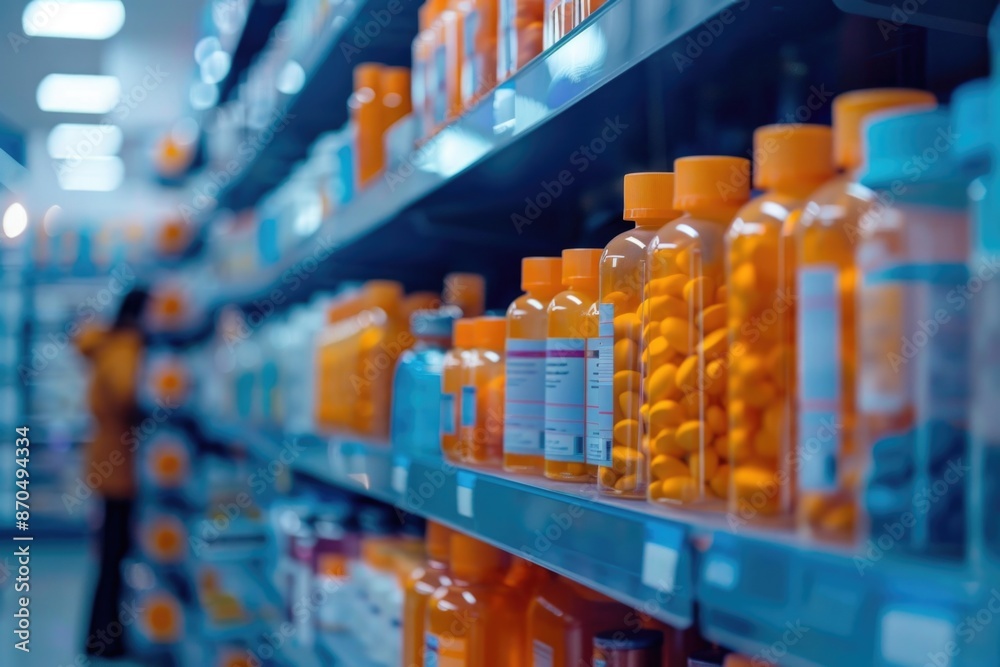Orange Bottles on Store Shelf Orange Bottles on Store Shelf