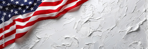 Celebrate Memorial Day, Independence Day! Banner with Copy Space, USA American Flag Elements, white background