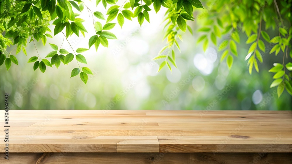 Empty wood table top and blurred white wall in garden background with Green leaves - can used for display or montage your products. Empty wood table top and blurred white wall in garden background with Green leaves - can used for display or montage your products.