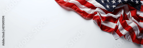Celebrate Memorial Day, Independence Day! Banner with Copy Space, USA American Flag Elements, white background