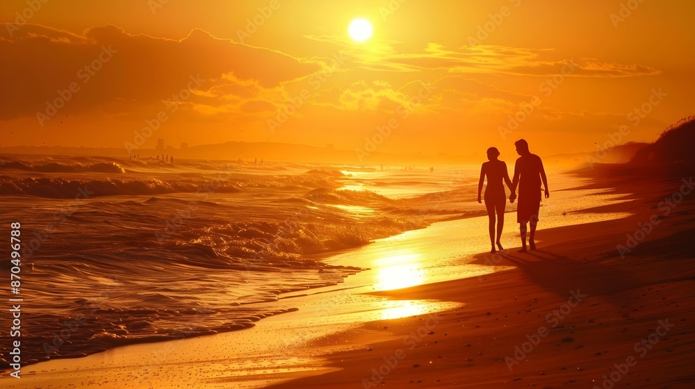 Romantic Couple Holding Hands Walking on the Beach at Sunset
Romantic Couple Holding Hands Walking on the Beach at Sunset