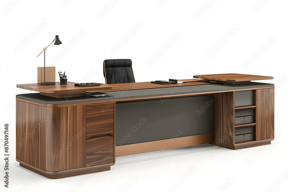 Wooden executive desk chair elegant curved shape black isolated white background PNG Luxury office Concept Wooden executive desk chair elegant curved shape black isolated white background PNG Luxury office Concept