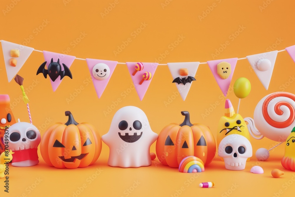 Halloween decorations on orange background Halloween decorations on orange background