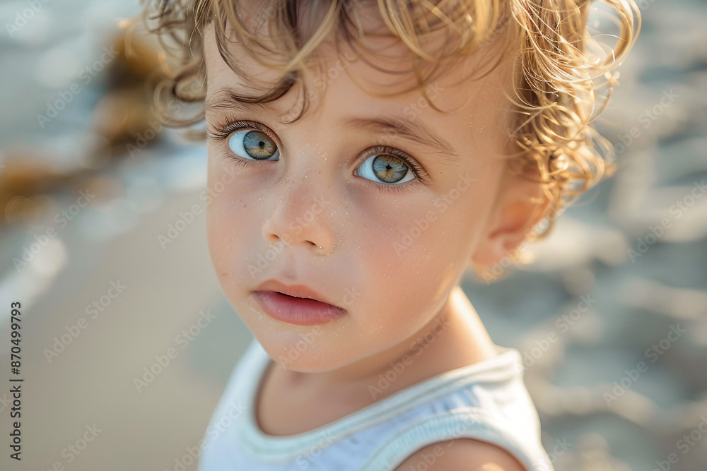 Funny children kids playing at the beach seaside poolside aquapark summer leisure weekend time, Generative AI