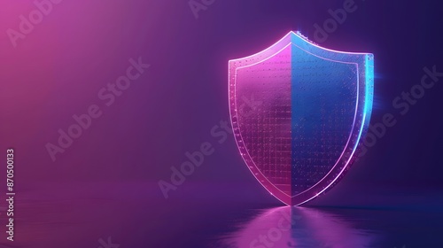 Wallpaper Mural Futuristic digital shield with neon glow, symbolizing cybersecurity and online data protection in a dark purple background. Torontodigital.ca