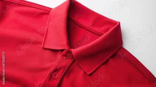 Close-up of a women's red polo shirt, laid flat with a white background.