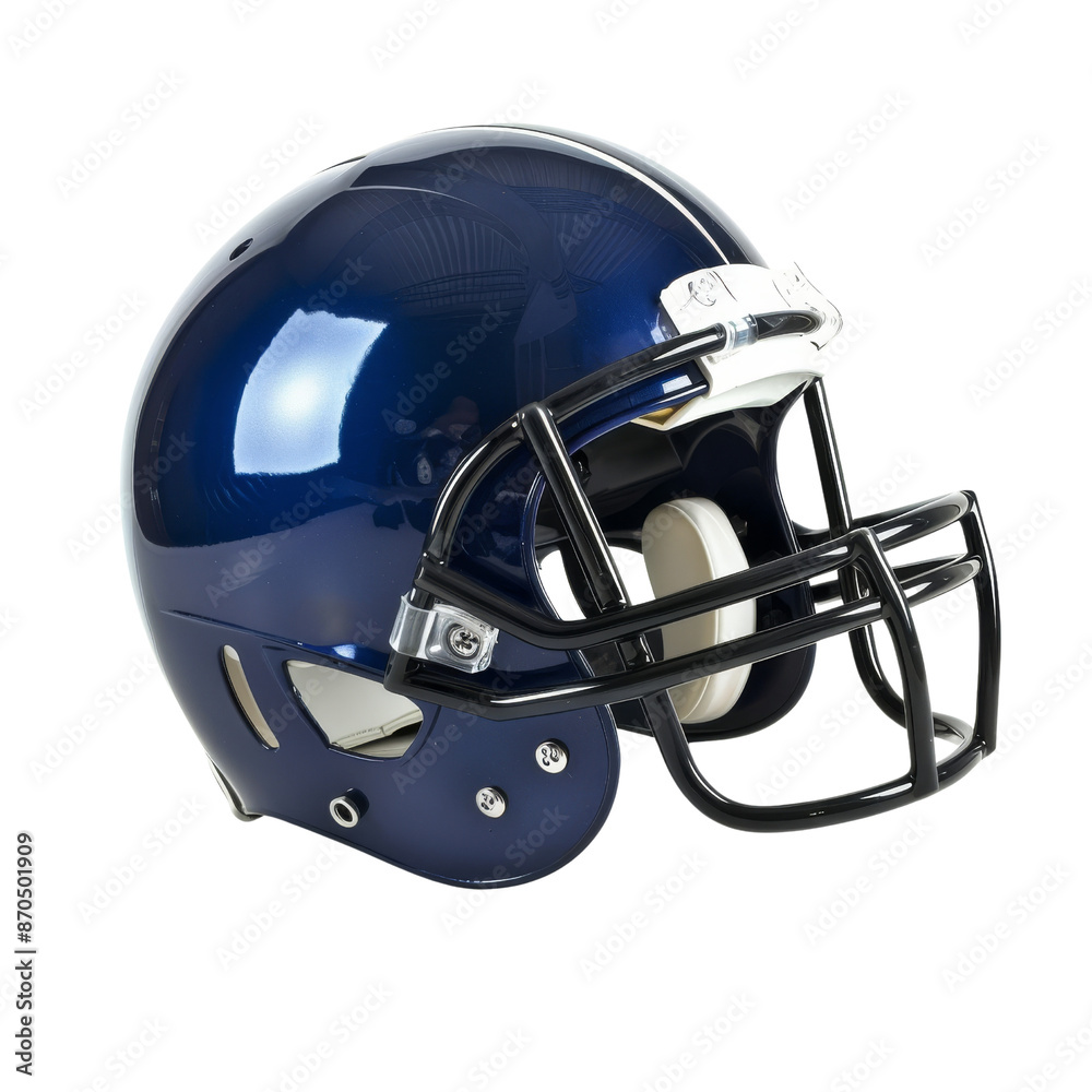High-quality image of a blue football helmet with a black faceguard, perfect for sports safety and equipment use in American football. High-quality image of a blue football helmet with a black faceguard, perfect for sports safety and equipment use in American football.