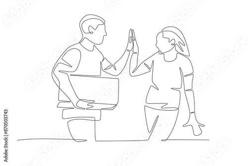 Volunteers working together to collect donations. Community care concept one-line drawing