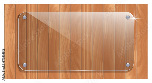 Glass Plaque on Wooden Background. 3D illustration