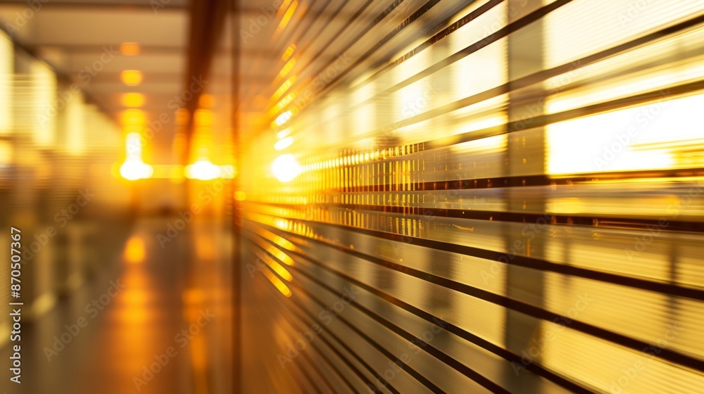 Golden Hour Sunlight Flare Through Modern Office Blinds